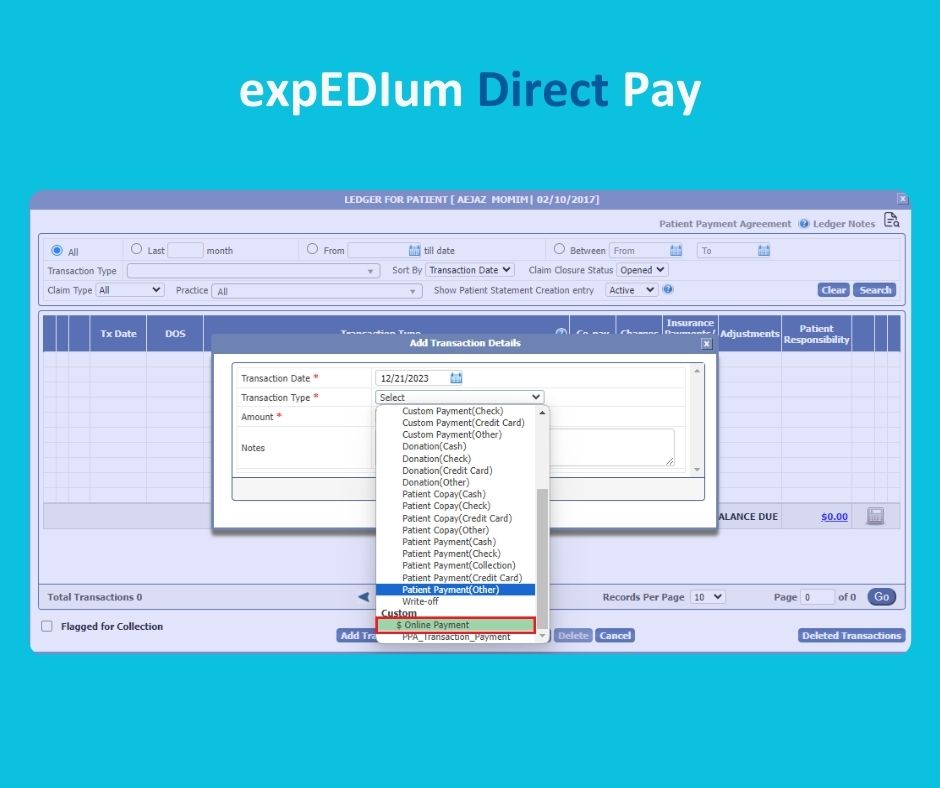 screenshot of expEDIum Medical Billing